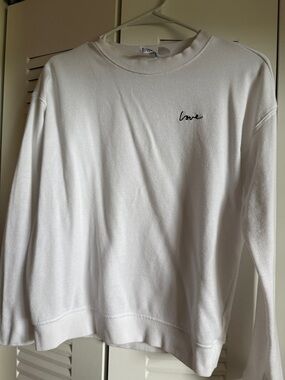 Divided White Crewneck Sweater with 'love' Script